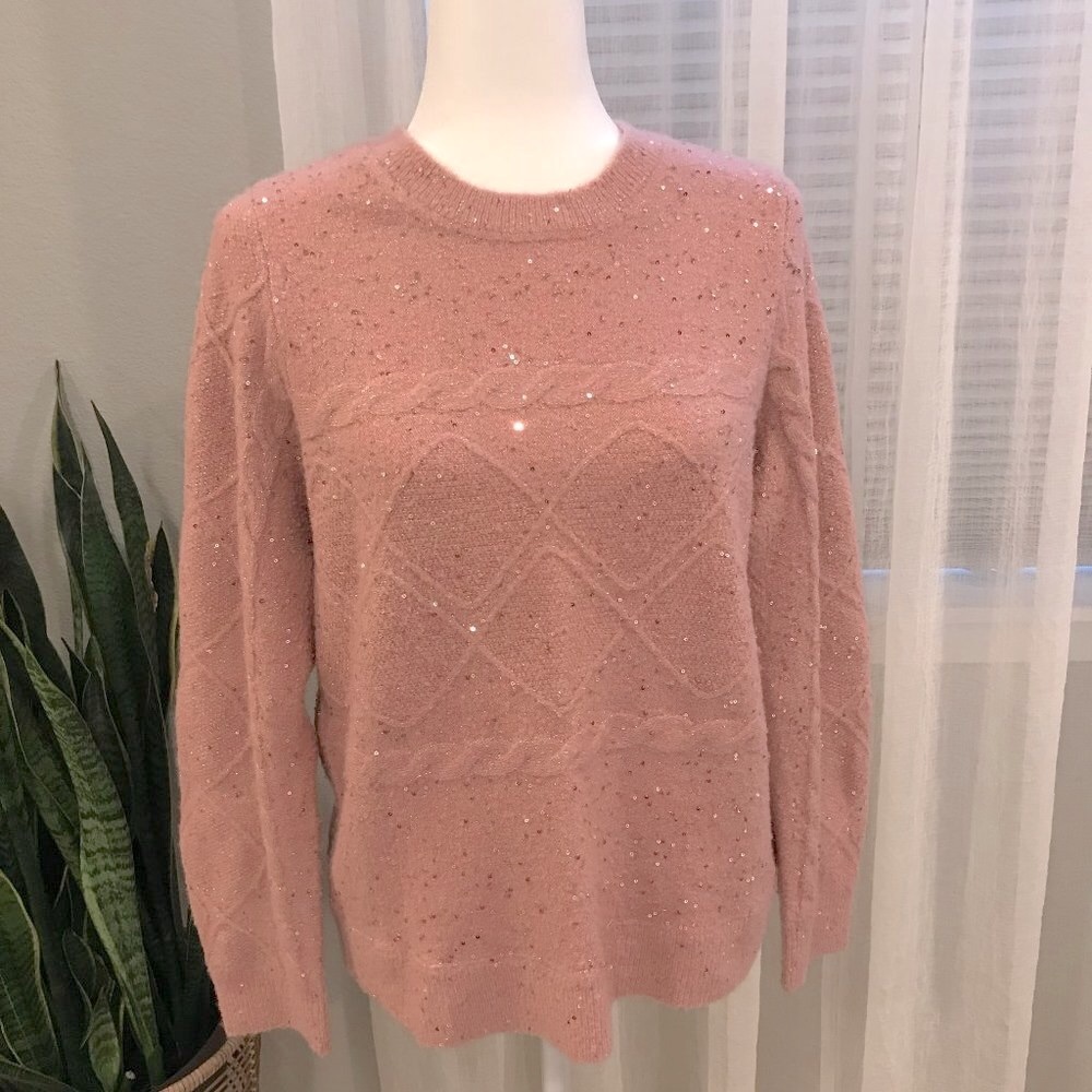 Design History Women's L Pink Rose Sparkle Sweater